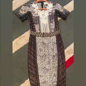 Beguile by Byron Lars vintage lace dress Size 0 Black and White w/ Silver detail